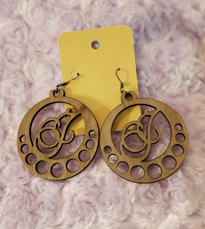 Circle initial earrings